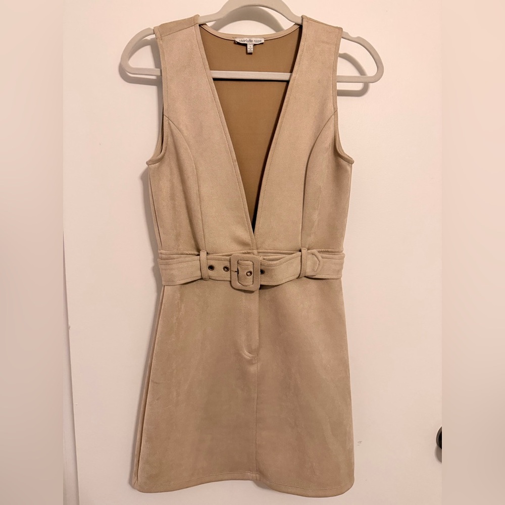 Charlotte Russe Faux Suede Belted Beige Mini Dress (Small)